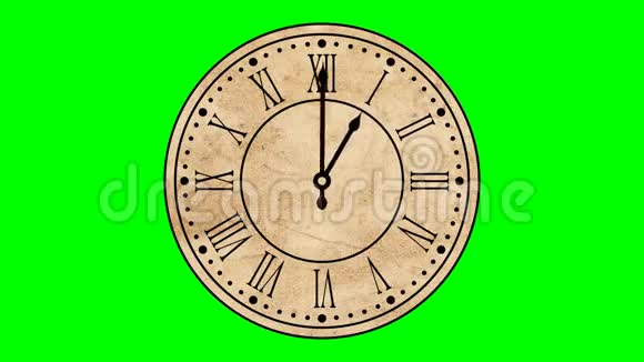 老式时钟罗马数字60fps动画循环2D隔离绿色屏幕视频的预览图