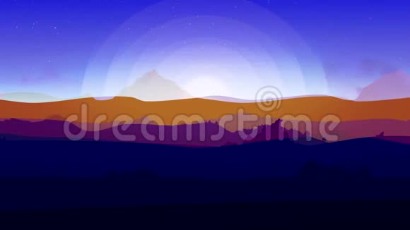 蓝色晚霞天空背景抽象自然景观动画黎明的阳光美丽的橙色紫色和蓝色视频的预览图