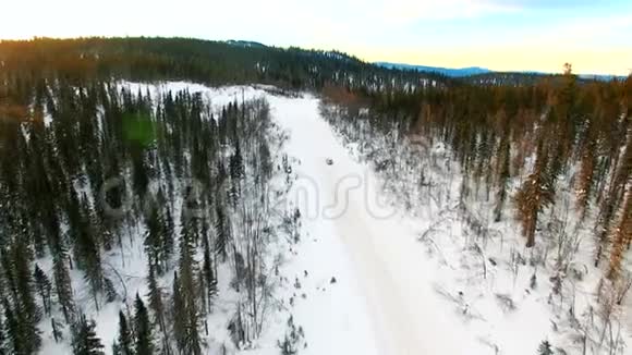 在白雪皑皑的森林里骑着车视频的预览图