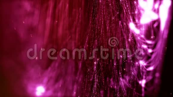 在暗红色背景下闪耀粒子的三维组成具有深度和波克效应照明视频的预览图