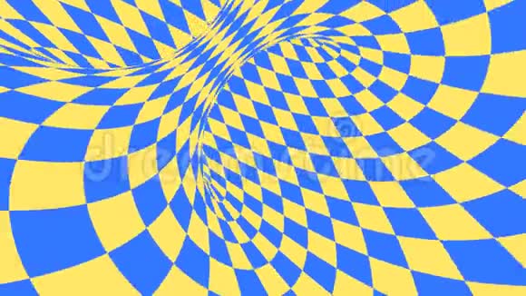 蓝色和黄色的迷幻光学错觉抽象催眠钻石动画背景菱形壁纸视频的预览图