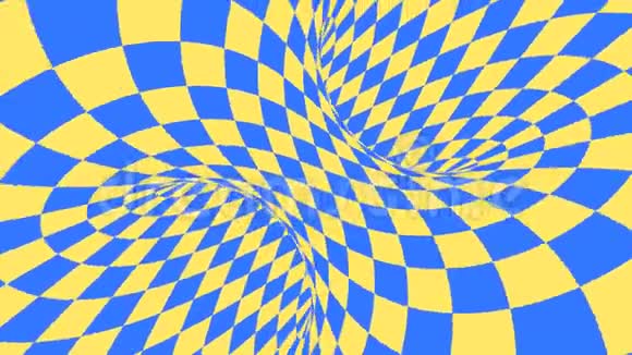 蓝色和黄色的迷幻光学错觉抽象催眠钻石动画背景菱形壁纸视频的预览图