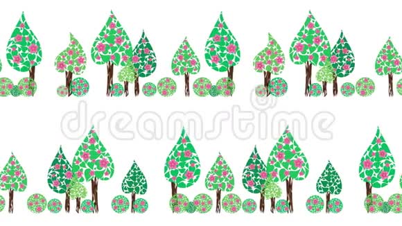 两行卡通盛开的树木向两个不同的方向移动视频的预览图