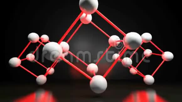 带白色球体的立方结构用红光连接3D渲染视频视频的预览图