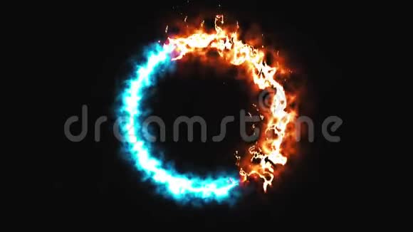 空间中明亮的反人体火和冰环这是相反的符号三维渲染计算机生成的背景视频的预览图