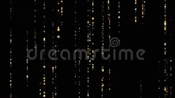 美丽的金色雨水颗粒落在黑色背景上无缝闪烁加载抽象尘埃三维动画视频的预览图