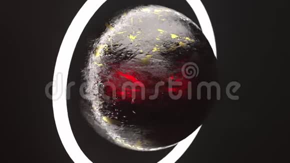 带照明环的抽象球体外面有一点暗金红色山核桃视频的预览图
