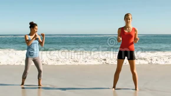 在海滩上练武术的女人视频的预览图