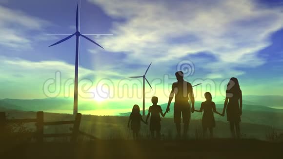 风力发电厂背景下的家庭与未来的能源视频的预览图