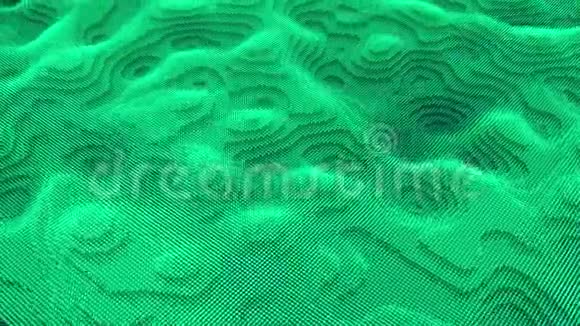 波浪状表面有波纹和颗粒无缝环动画3D充满活力的绿色像素纹理未来主义和视频的预览图