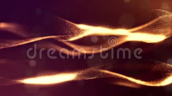 发光粒子形成科幻宇宙背景循环三维动画金色红弦视频的预览图