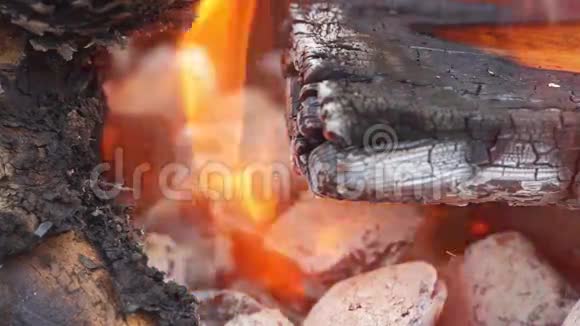 火焰缓慢燃烧木头掉落视频的预览图