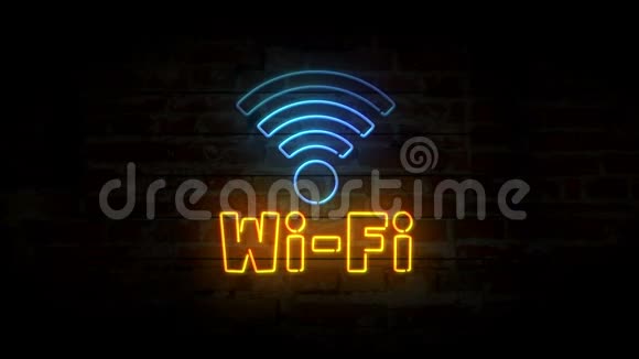 砖墙上的WiFi霓虹灯符号视频的预览图