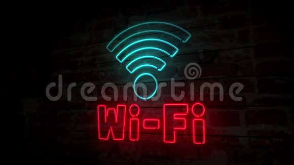 砖墙上的WiFi霓虹灯符号视频的预览图