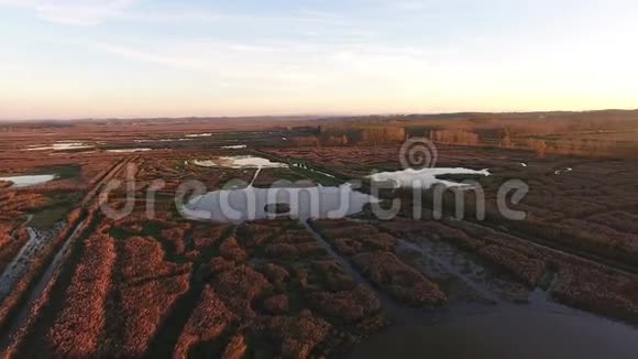 空中射击飞越欧洲沼泽景观用无人驾驶飞机制造视频的预览图