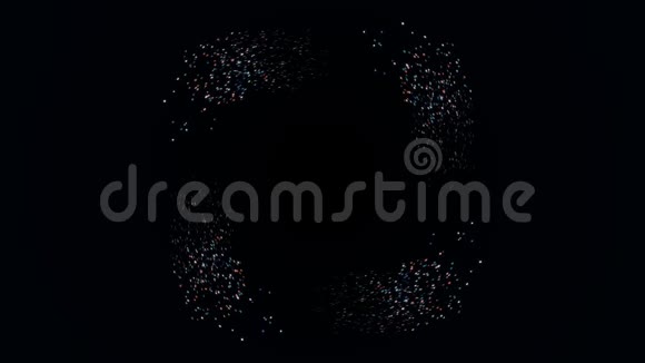 闪闪发光的金色粒子漂浮在螺旋轨道上旋转在黑色背景上扩散视频的预览图