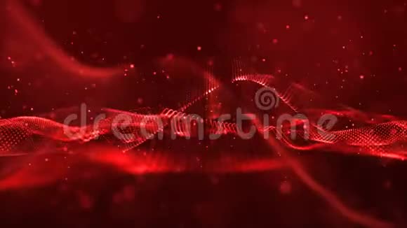 数字红色粒子波尘埃运动抽象背景视频的预览图