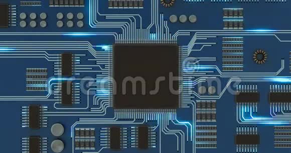 处理器或微芯片及主板电路上的电子信号视频的预览图