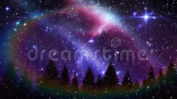 降雪圣诞夜星空极光彩虹视频的预览图