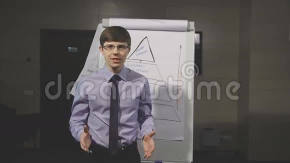 英俊的年轻人指着挂图做演讲视频的预览图