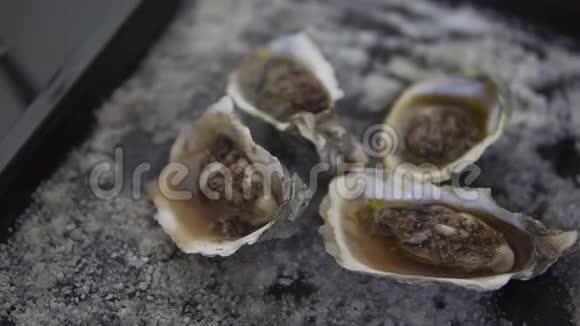 健康海鲜加奶酪的新鲜牡蛎视频的预览图