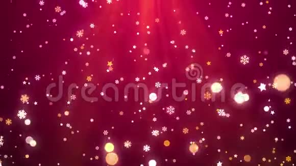 红色圣诞雪花星星和灯光背景循环视频的预览图