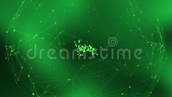 带旋转神经丛和粒子的绿色背景视频的预览图