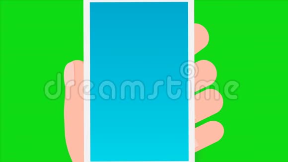 手持手机用手按压在绿色背景上的屏幕运动视频上平手配合手机动画视频的预览图