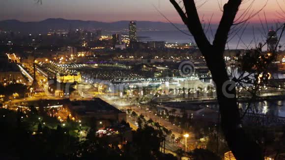 从高处俯瞰巴塞罗那港全景视频的预览图