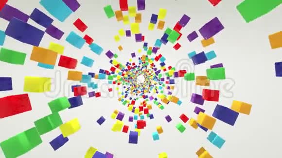 一个节日的三维渲染彩虹立方体在白色背景旋转无限无缝循环视频的预览图