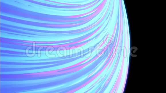 美丽的3D光效果许多弯曲的蓝色和粉红色射线在黑色背景动画抽象的发光彗星尾视频的预览图