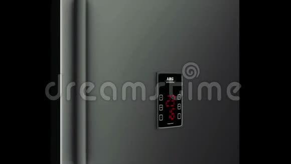 3黑色背景上隔离温度指示器的智能冰箱触摸界面的D动画动画视频的预览图