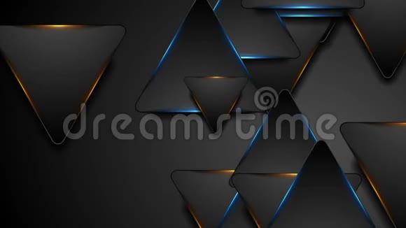 黑色和发光的蓝色橙色三角形运动背景视频的预览图