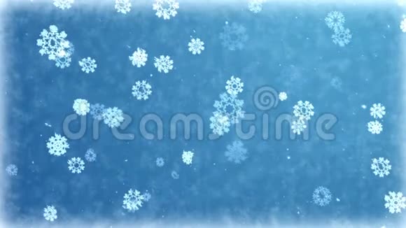 冰冻背景下飘落的雪花寒假无缝循环动画视频的预览图