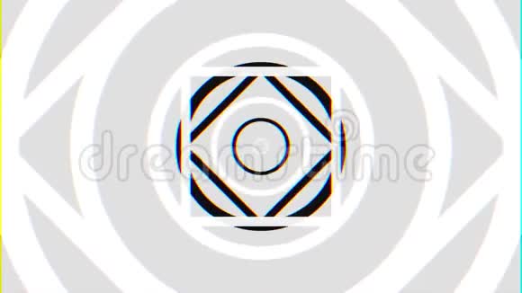 飞行通过单色催眠隧道与圆圈和正方形无缝循环动画黑白的视频的预览图