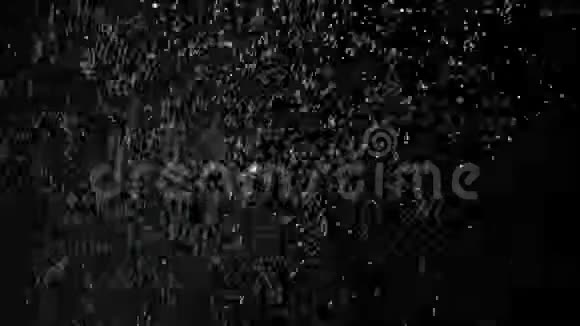 白色粉末小颗粒爆炸分离在黑色背景上库存录像白色干油墨粉尘飞扬视频的预览图