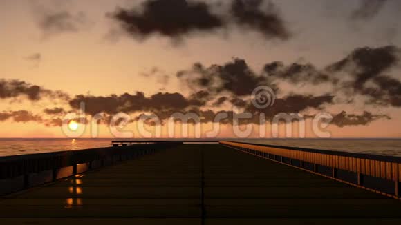 日落时的海洋码头时光流逝的云视频的预览图