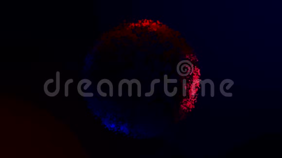 美丽的红色和蓝色的小粒子环隔离在黑色背景上动画抽象的旋转彩圆视频的预览图
