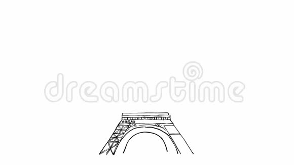 巴黎埃菲尔铁塔空中鸟画草图视频的预览图