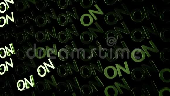 在绿色和黑色背景上的光线流上关闭许多单词动画英文大写字母视频的预览图