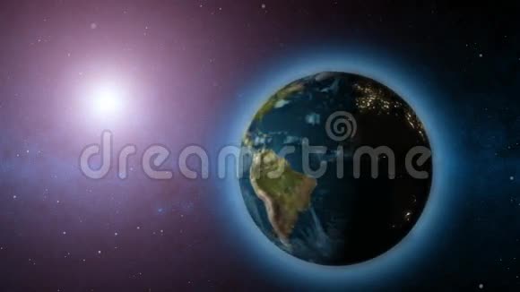 极现实的3地球与城市光地球世界太阳视频的预览图