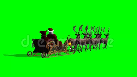 圣诞老人雪橇和驯鹿动画2绿色屏幕视频的预览图