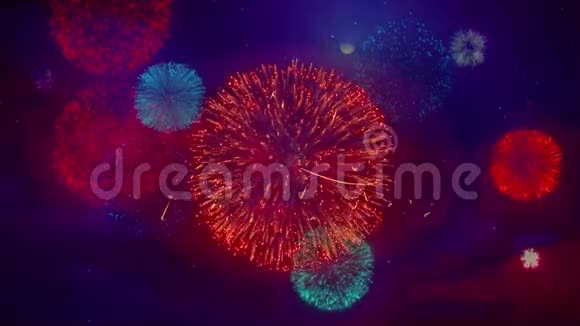 新年快乐2019问候文字火花粒子彩色烟花展示视频的预览图