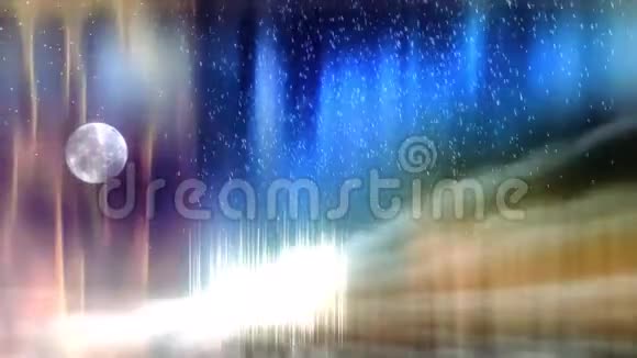 有月光雪和童话天空的梦幻冬季背景视频的预览图