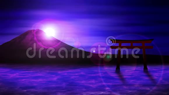 日本的红色Tori门富士山从湖CG循环动画富士山奇景视频的预览图