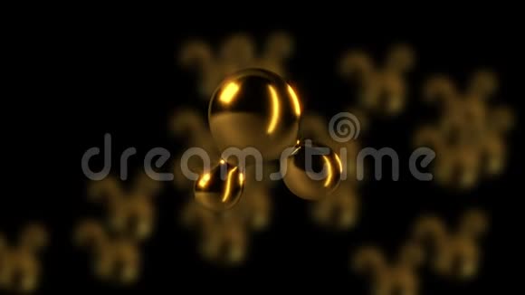 空间中明亮的动态金色三维形状形状模糊三维渲染计算机生成背景视频的预览图