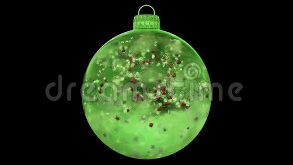 圣诞节新年绿冰玻璃装饰红球阿尔法哑光环视频的预览图