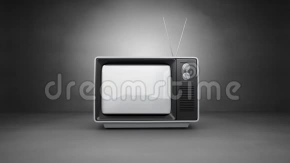 旧电视打开屏幕上有动画和灰色背景视频的预览图