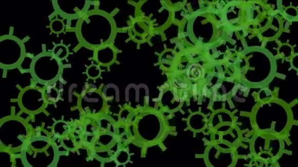 4K旋转绿色齿轮系统抽象行业背景视频的预览图