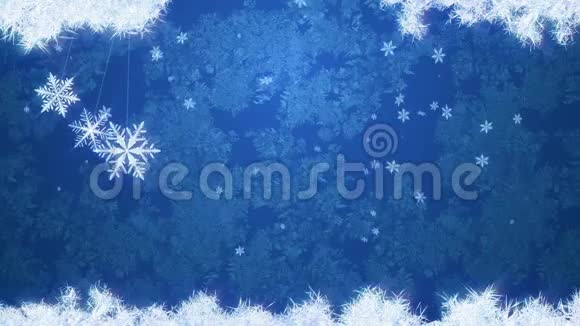 蓝色冰雪背景三片摇曳的雪花动画循环视频的预览图